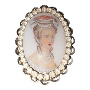 Vintage Cameo Portrait Brooch Rhinestone Halo Victorian Lady Pin J43